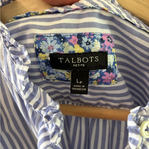 Talbots Cotton Striped Button-Up Shirt with Floral Accents Nautical Vacation LP - Picture 6 of 9